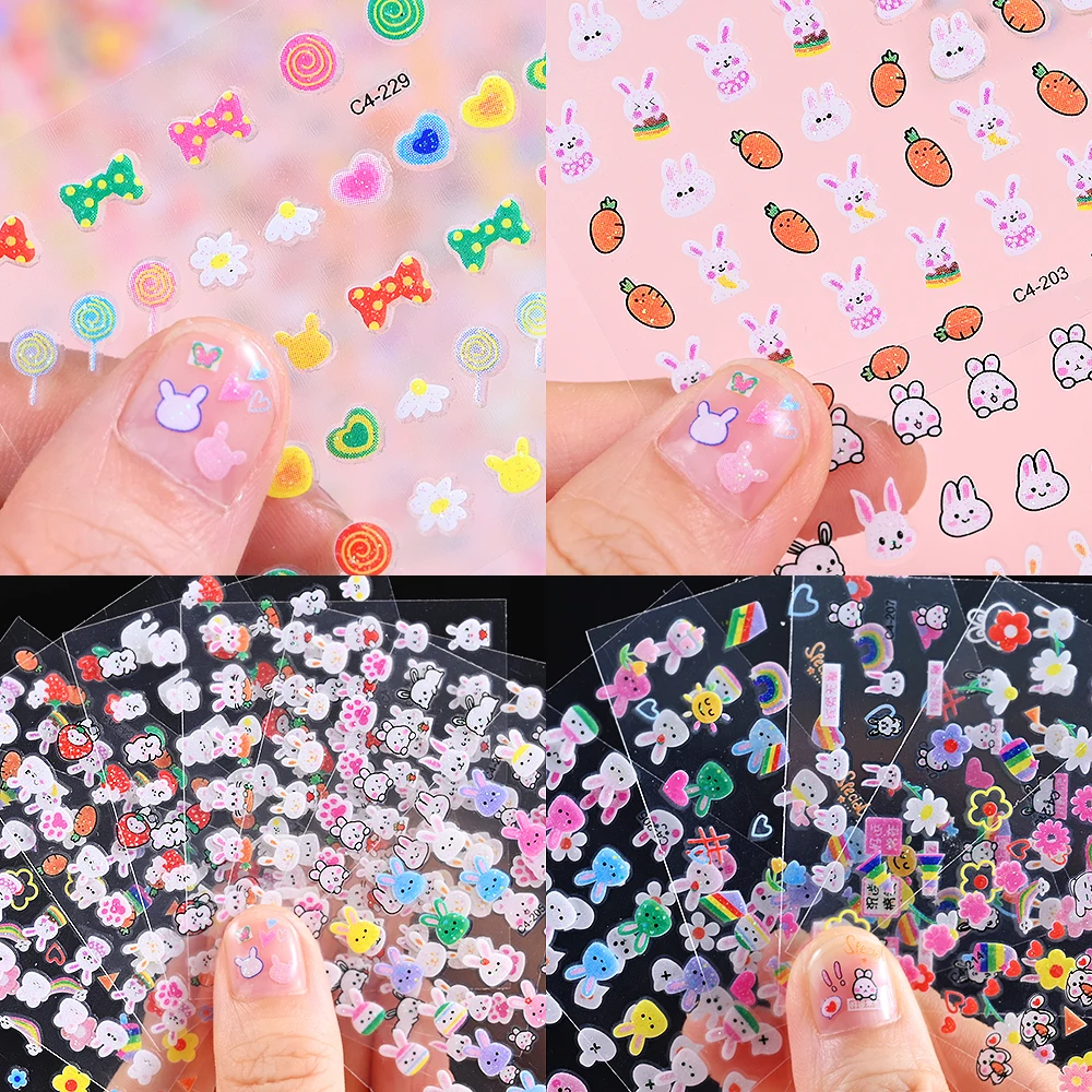 30Sheets Cute Cartoon Bunny Design Nail Art Stickers Self Adhesive for Women & Girls