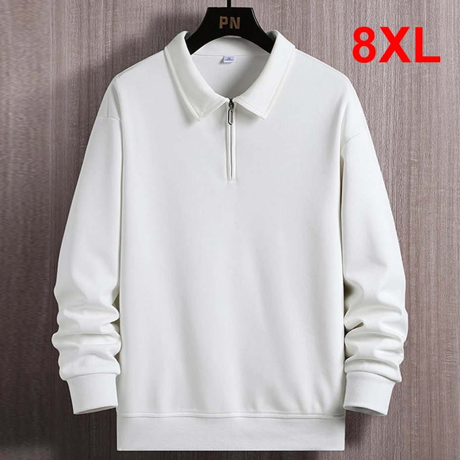 

Half Zip Sweatshirt Men Plus Size 8XL Sweatshirts Solid Color Spring Autumn Tracksuit Men Big Size 8XL Pullover White Black