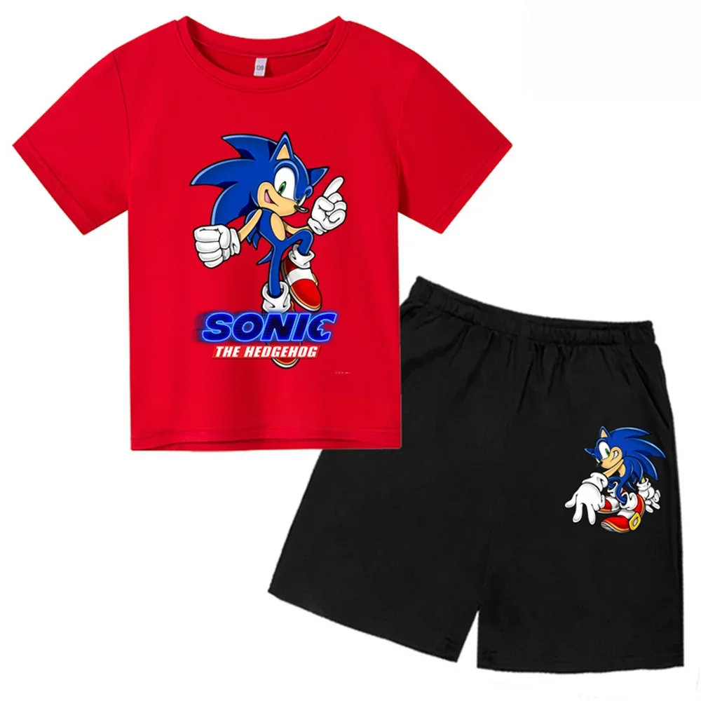 Conjunto de 2 camisetas y pantalones cortos para niños, Sonic Game, para niños y niñas, de verano, de manga corta, informales, para niños y bebés