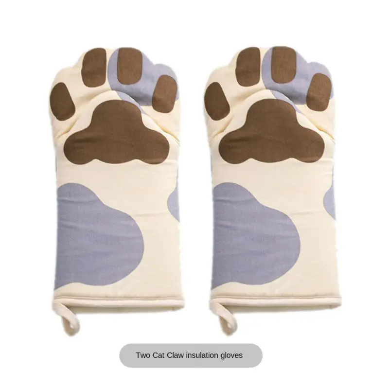 Oven Mitts Non-slip Cotton Cute Cat Paws For Barbecue Cooking Baking Baking Supplies Oven Glove Long Heat Insulation Insulation