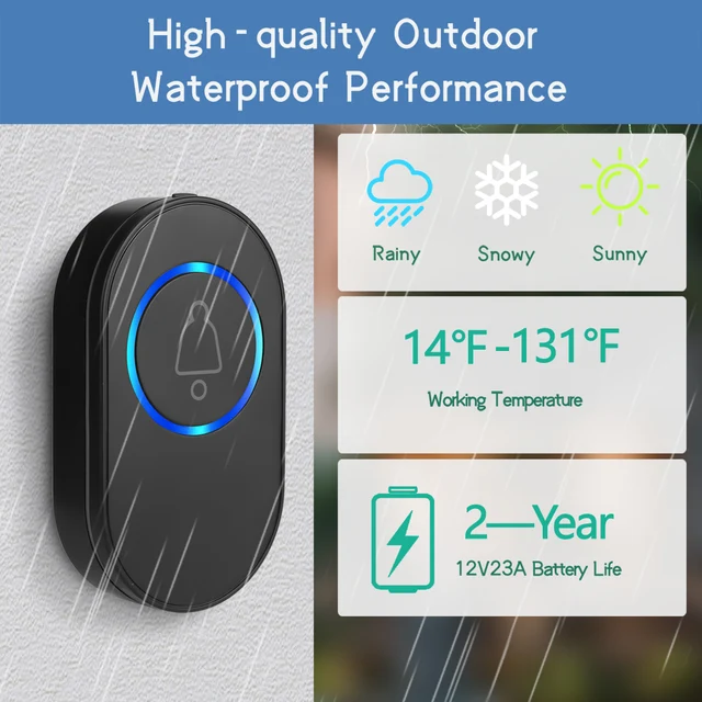Sonnette sans fil étanche Smart Home, alarme de sécurité à domicile, sonnette de porte extérieure, prise EU, US, UK, 39 accords, flash LED, mise en commun 4