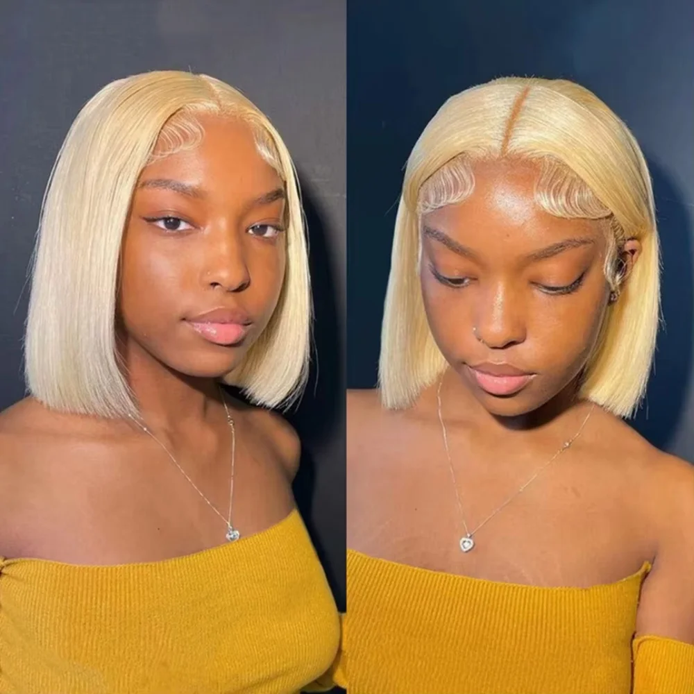 Honey Blonde 613 Colored Short Bob Wigs 8-14 Inch Bone Straight Pre-plucked 13x6 HD Lace Front Human Hair Bob Wigs For Women 2