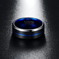 NUNCAD Men's 8mm Tungsten Carbide Ring Blue & Black Matte Finish Beveled Edge Wedding Band Size 4 to 17 T004R 2