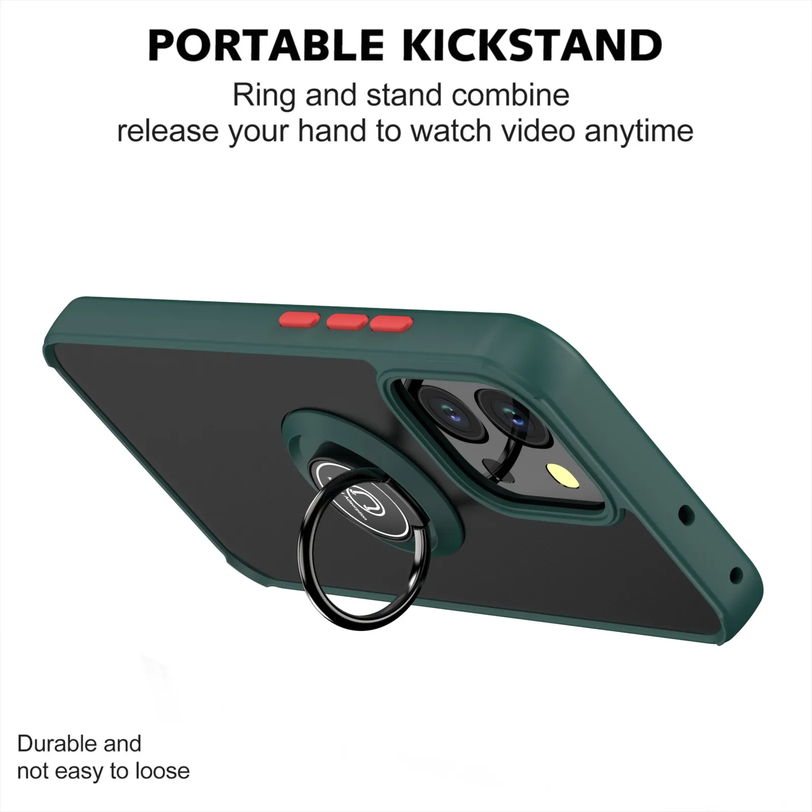 Shockproof Silicone Bumper with Metal Ring Holder - Matte Back Hard Phone Case