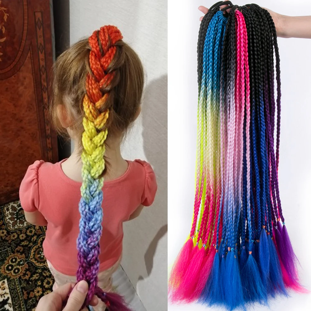 Synthetic Ponytail Extension Hairpiece With Rubber Band Hair Ring Chignon 24 inch Braided Ponytail Hair For Kids Women Rainbow rubber band rubber band rubber ring elasticity and durability in rubber band for 17 18 19 inch woodworking band saws