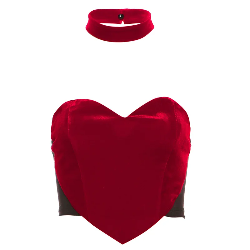 PixieKiki Heart-shaped Irregular Crop Top Women Trending Clothing Y2k Summer Sexy Velvet Red Tube Tops Festival Wear P71-BZ10