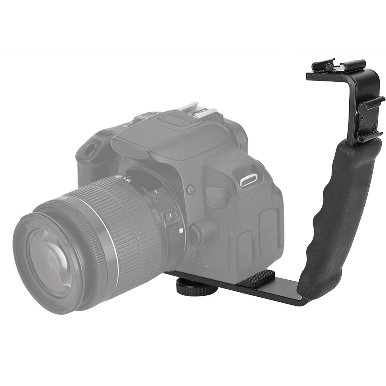 Camera Flash L Bracket Dual Hot Shoes Holder Mount Adapter Mount DV Microphone LED Light