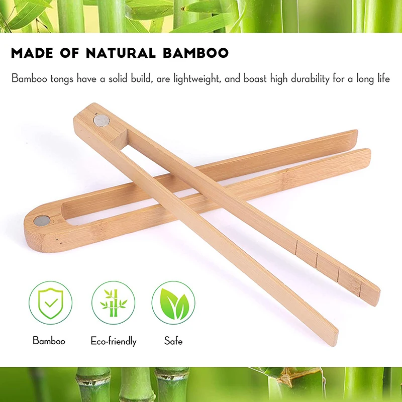 Magnetic bamboo toaster tongs 8.7 Inch wooden kitchen toast tongs cooking natural bamboo kitchen utensils 2 Pieces