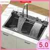 Tiktok Popular Large Single Slot Multifunction Sink Anti-Scratch LED Digital Display Waterfall Kitchen Sink With Cup Washer 1