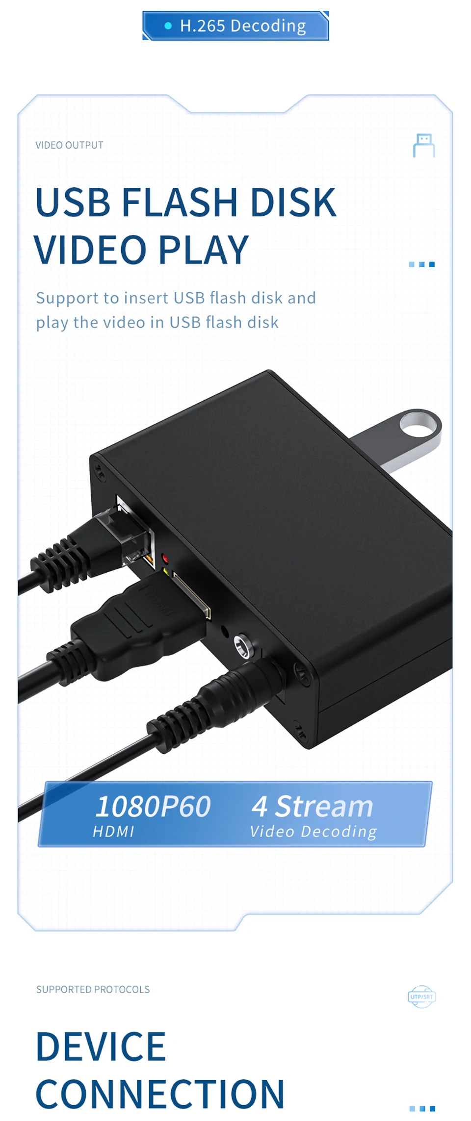 JM1000 Low Cost Stream H.265 H.264 RTSP SRT RTSP Rtmp USB Flash Disk Player IP t