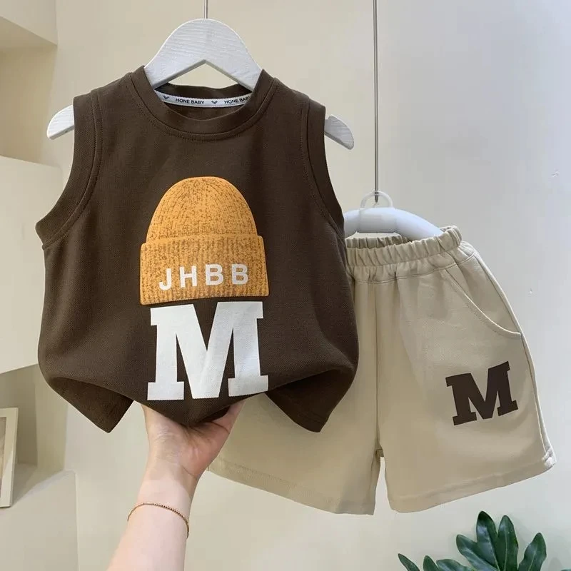 Jungen Sommer weste Set neue modische Jungen und Baby ärmellose Kleidung Kinder T-Shirts und Shorts 2-teiliges Set