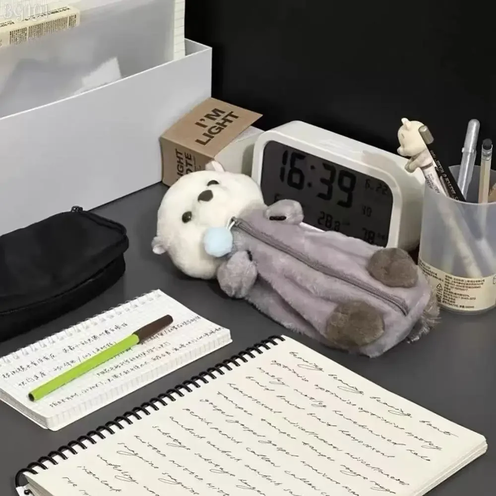 봉제 동물 연필 주머니 바다 수달 연필 상자 지퍼 연필 펜 가방 소녀와 소년 학교 용품