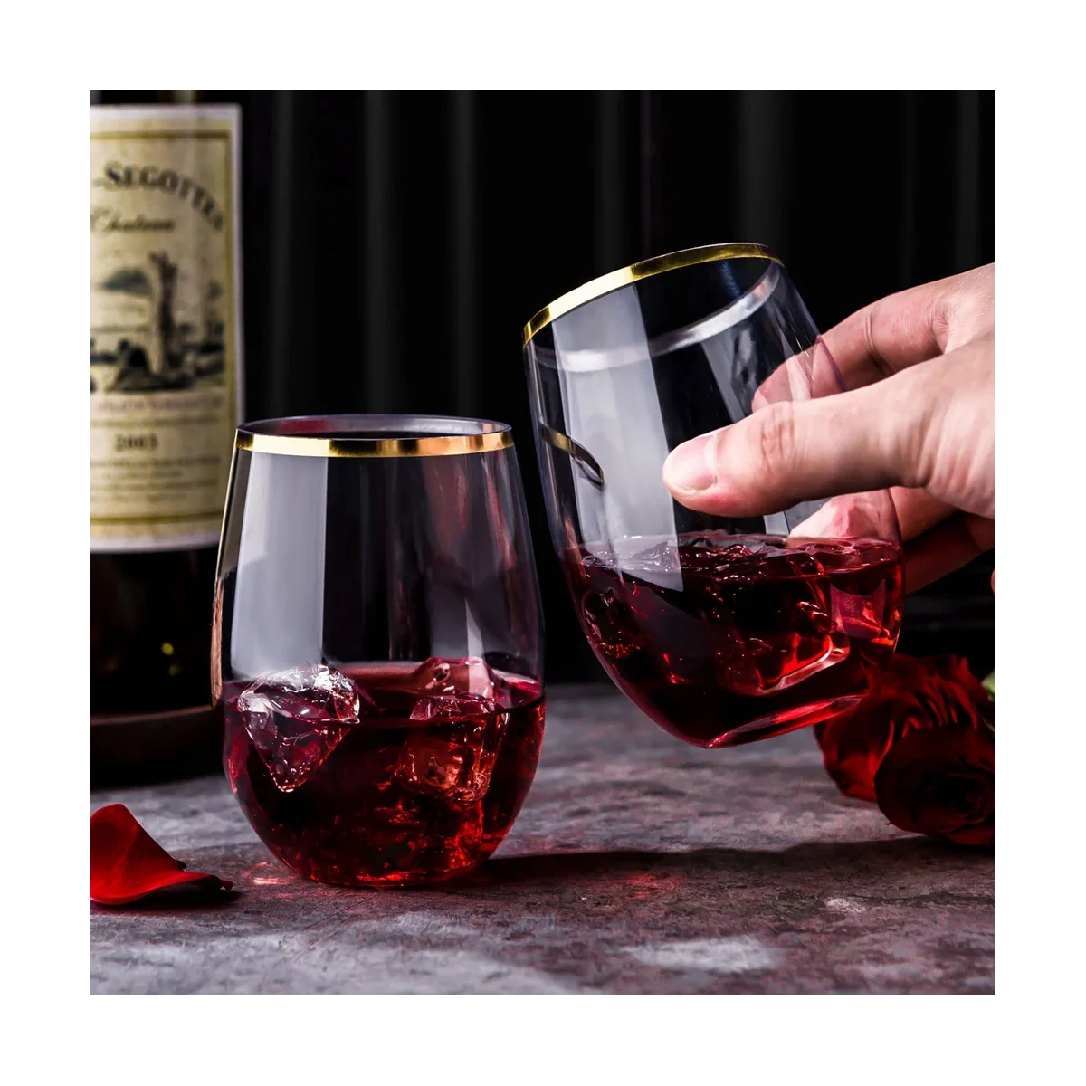 Disposable Stemless Wine Glasses, Plastic Wine Cups, Whiskey Glasses, Clear  Drinking Glasses for Party - AliExpress 15