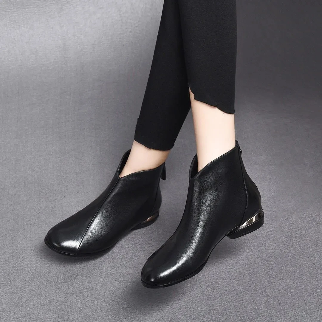 Ladies New Fashion Ankle Boots Leather Shoes For Woman Plush Boots British Style Fashion Plush Women's Short Boots 2023