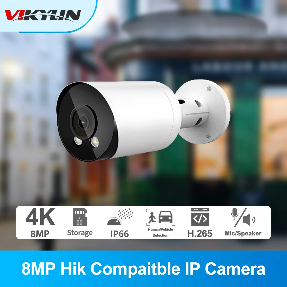 

Hikvision Compatible 8MP 4K Mini Bullet POE IP Camera Night Vision IR Built-in Mic Speaker CCTV Video Surveillance Cameras IP66