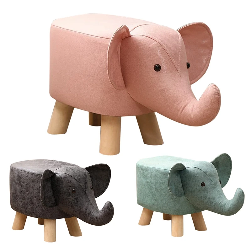 

Small Footstool For Children, Elephant Animal Shape, Footstool With 4 Wooden Legs, Fabric Ottoman Upholstered Footrest