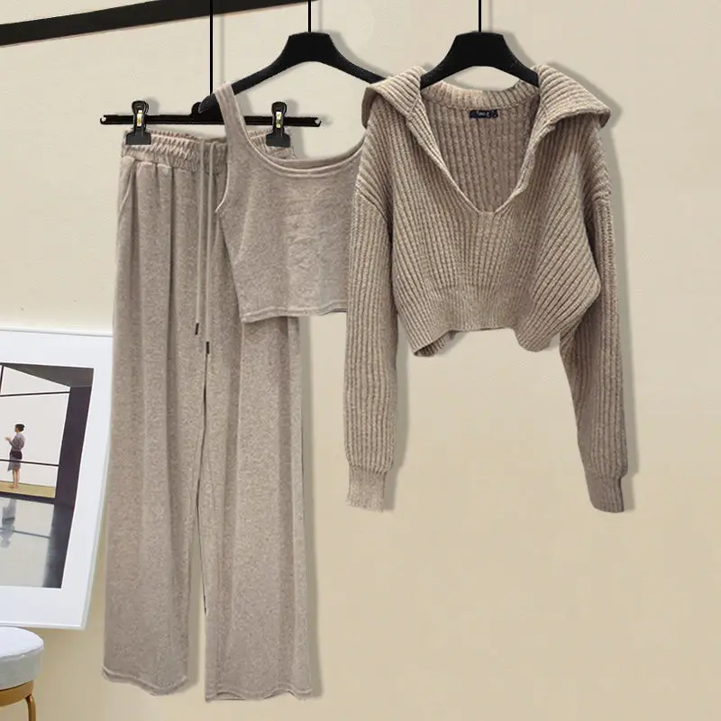 

Women 3 Piece Outfits Waistcoat Sleeveless Deep V Neck Crop Tank Tops Bodycon Wide Leg Pants Sets Sweatsuit Lounge Set
