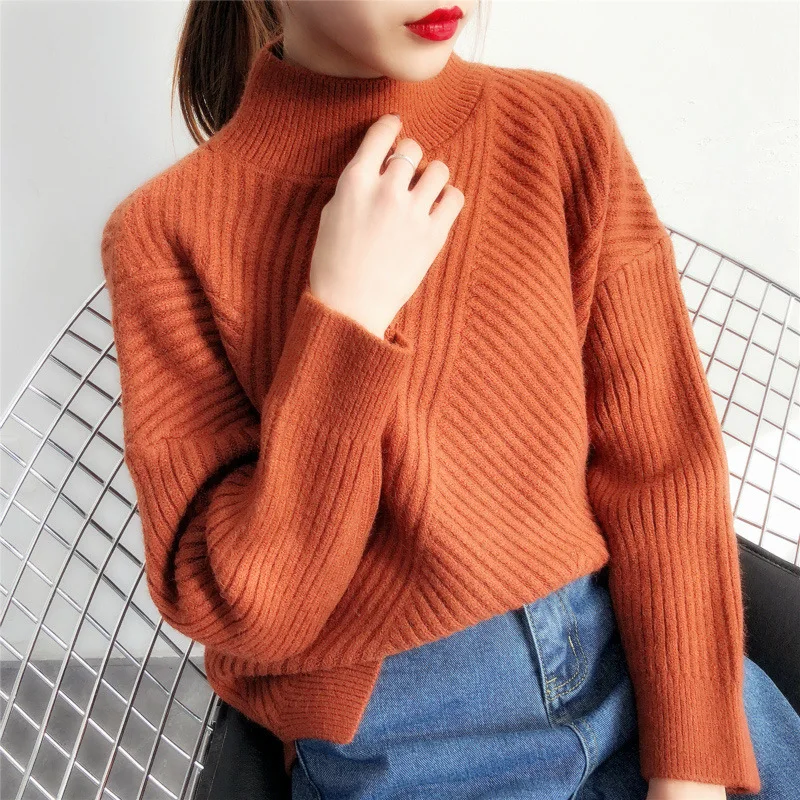 Women Long Sleeve Striped Knitted Sweater