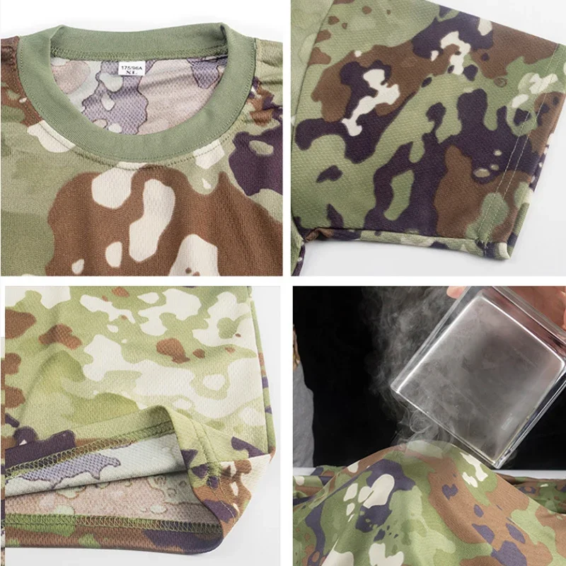 Quick Dry Tactical Shirt Men's Short Sleeve Camo Training T-shirt Multicam Camouflage Outdoor Sport Hiking Hunting Combat Shirts