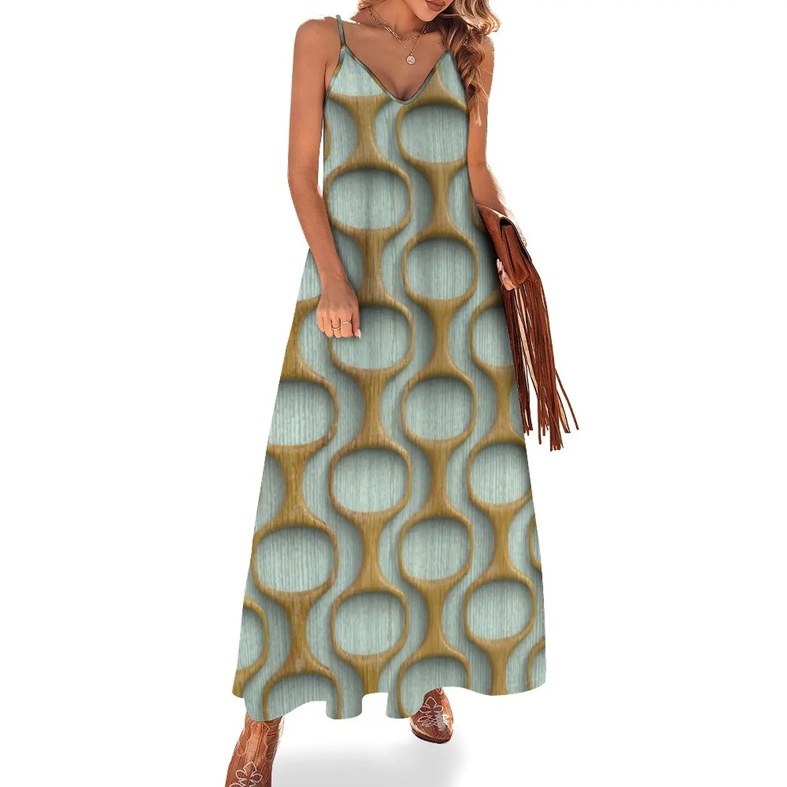 

60s Mod Woodwork Sleeveless Dress summer dress womens 2023 evening dress woman