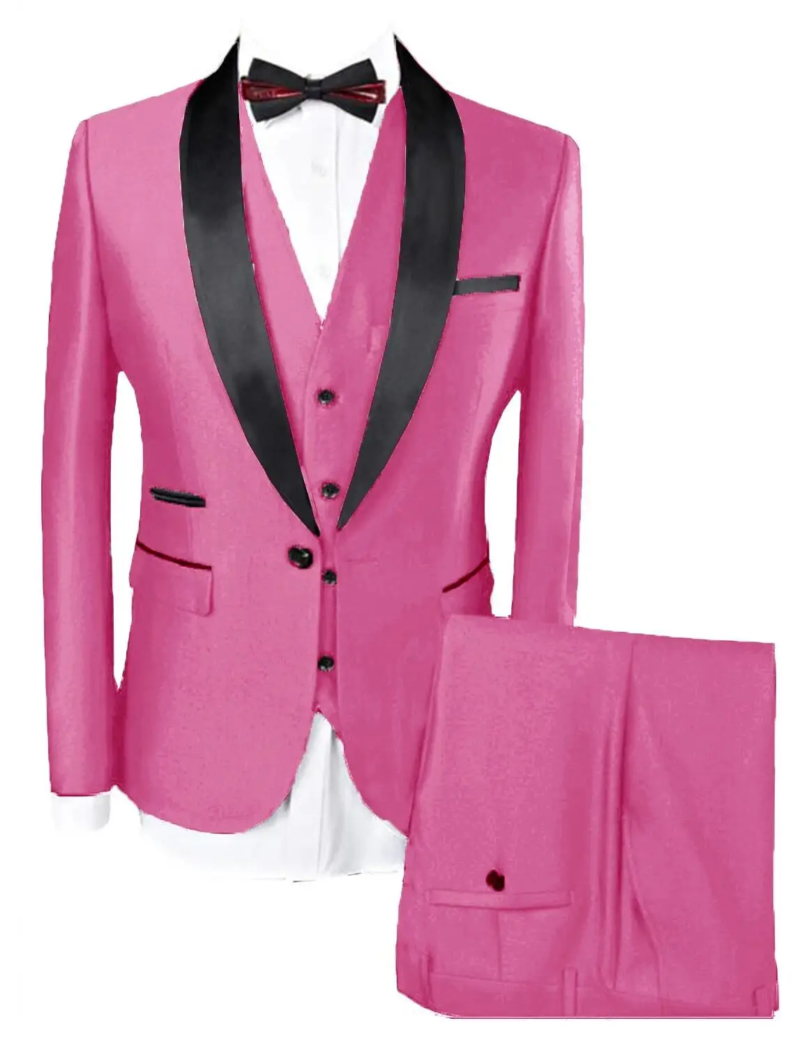 Men's Pink & Black Single Breasted One-button Shawl Lapel Wedding Prom Party Suits