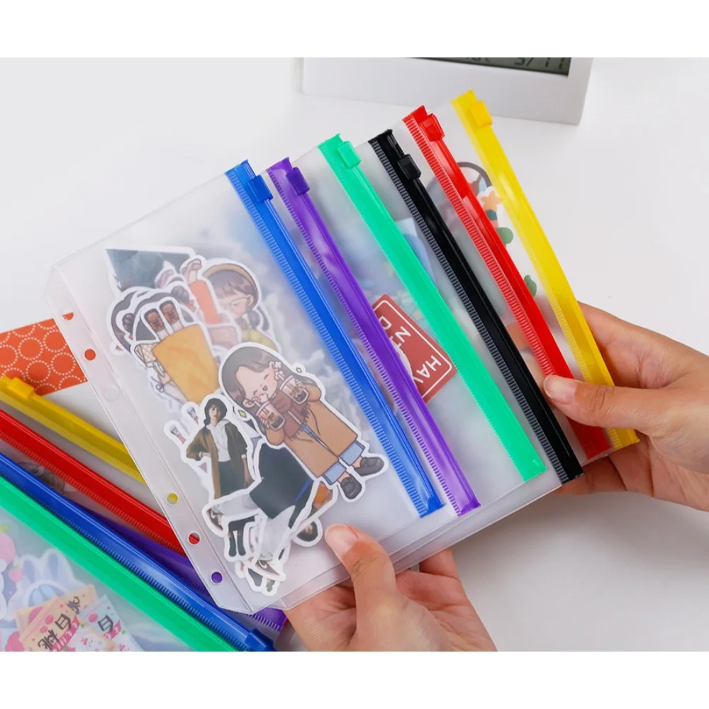 Binder Pockets 5Pcs A5 A6 A7 Binder Zipper Folders for 6 Ring Notebook Divider Page Waterproof PVC Leaf Document Filing