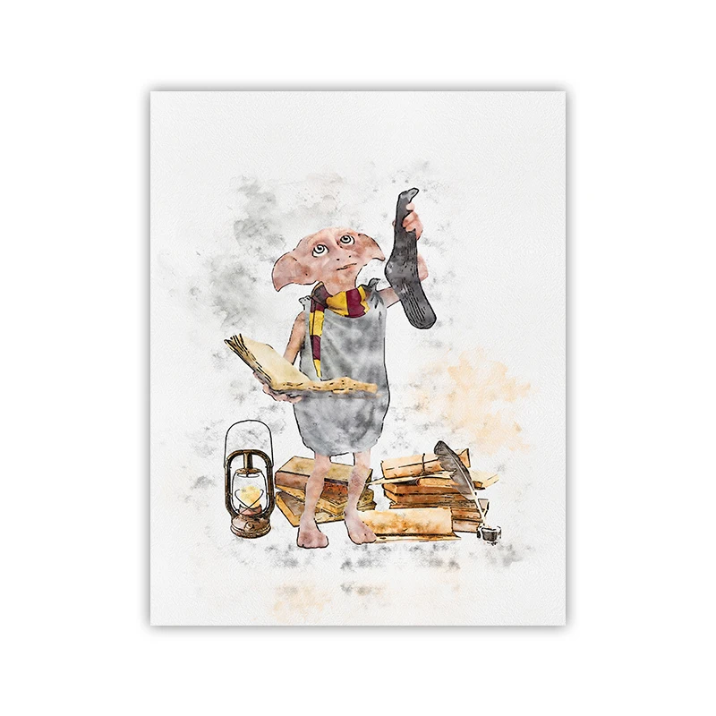 thumbnail image 1 of Póster de lienzo con cita de Dobby, impresiones artísticas, acuarela, fantástico cuadro de Niffler, castillo de invierno, imagen nevada, decoración de habitación infantil, 1 of 5
