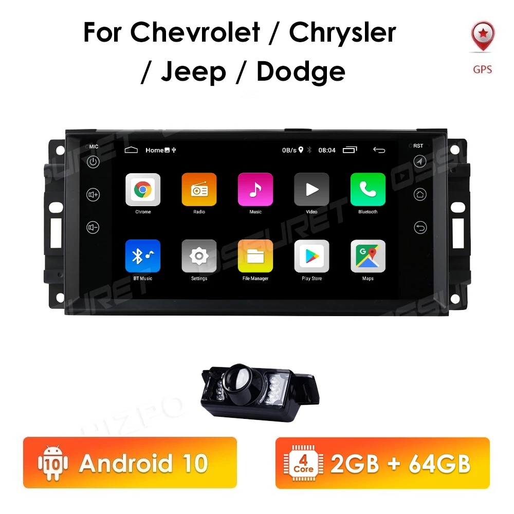 Четырехъядерный 2 Гб ОЗУ 64 ПЗУ 2din Android 10 Автомобильный GPS для Jeep Cherokee 2009 2008 2010 Wrangler
