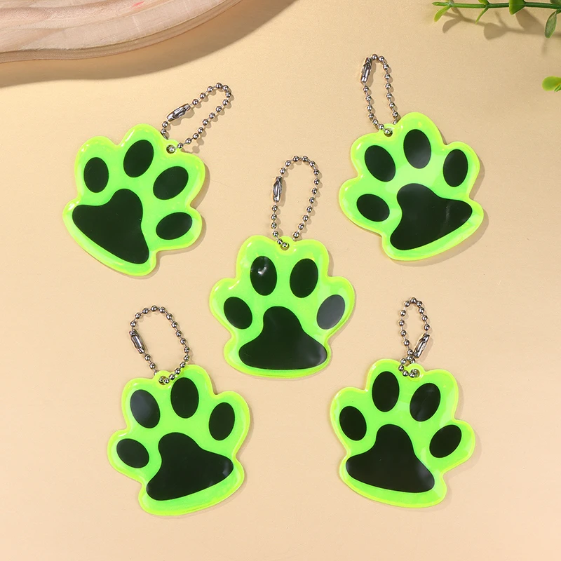 10Pcs Paw Reflective Keychain Outdoor Night Safety Kids Pet Double-sided Reflective Backpack Accessories Pendant