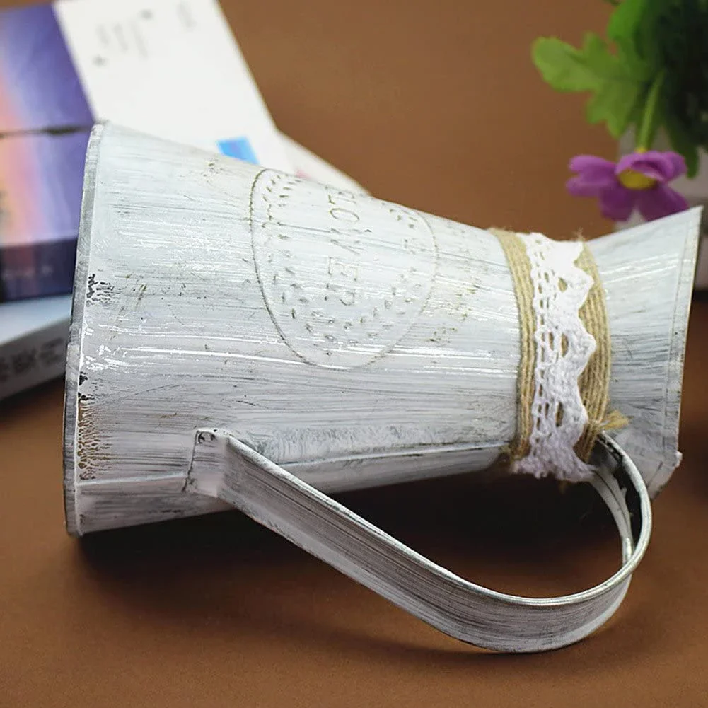 Vintage Tin Bucket Fashionable Iron Flower Vase Retro Metal Jugs for Home Office Party Festival Decoration Wrought Country Style