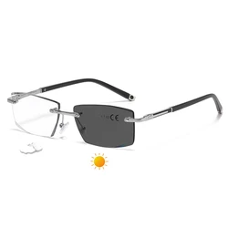 Luxury Frameless Photochromic Progressive Reading Glasses with Anti - Blue Light Protection - +400 (Silver)