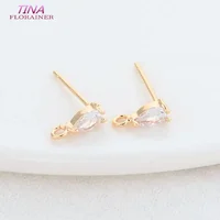 3*8.5MM 14K Gold Color Plated Brass with Zircon Drop Stud Earrings Pins High Quality Diy Jewelry Findings Accessories