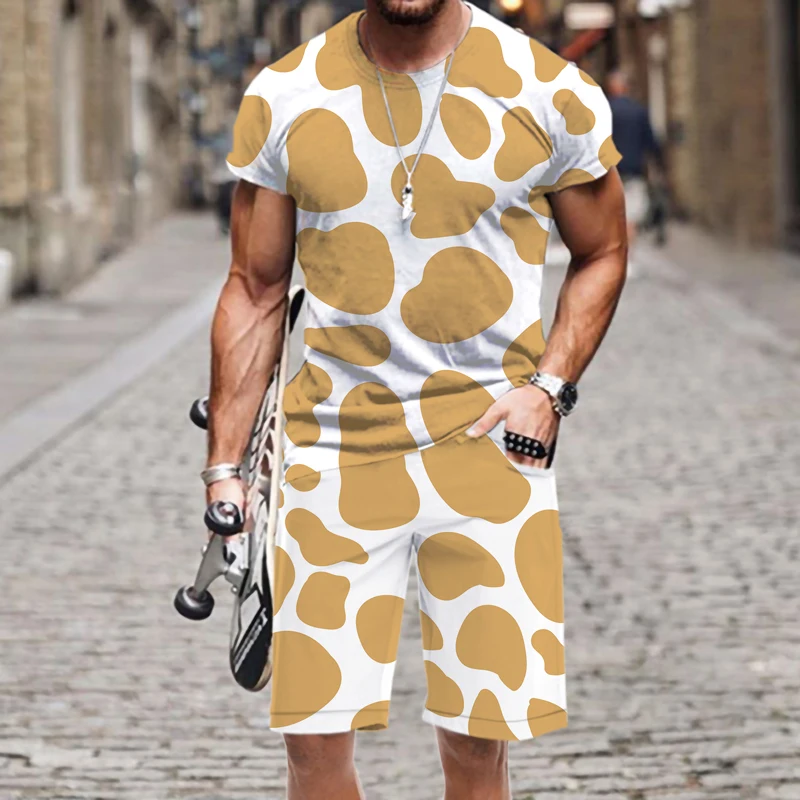 

Fashion Hot Men's T-shirt Set Leopard Print Luxury Casual Harajuku Sportswear Tops Street Summer Short Sleeve Hip-hop Outfit