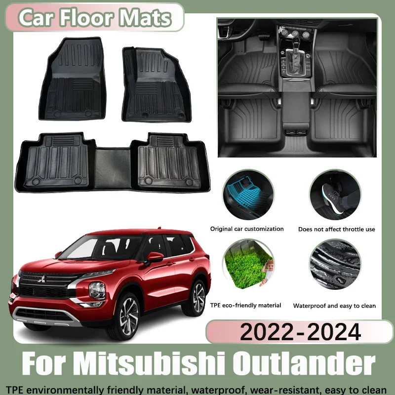 

RHD Car Floor Mat for Mitsubishi Outlander 2022-2024 2023 TPE Carpet Anti-dirt Car Waterproof Foot Pad Custom Liner Accessories