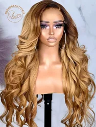 1B Brown Lace Front Wig Wavy 13x6 HD Transparent Lace Frontal Wig Honey Blonde Ombre Colored Human Hair Wigs For Women