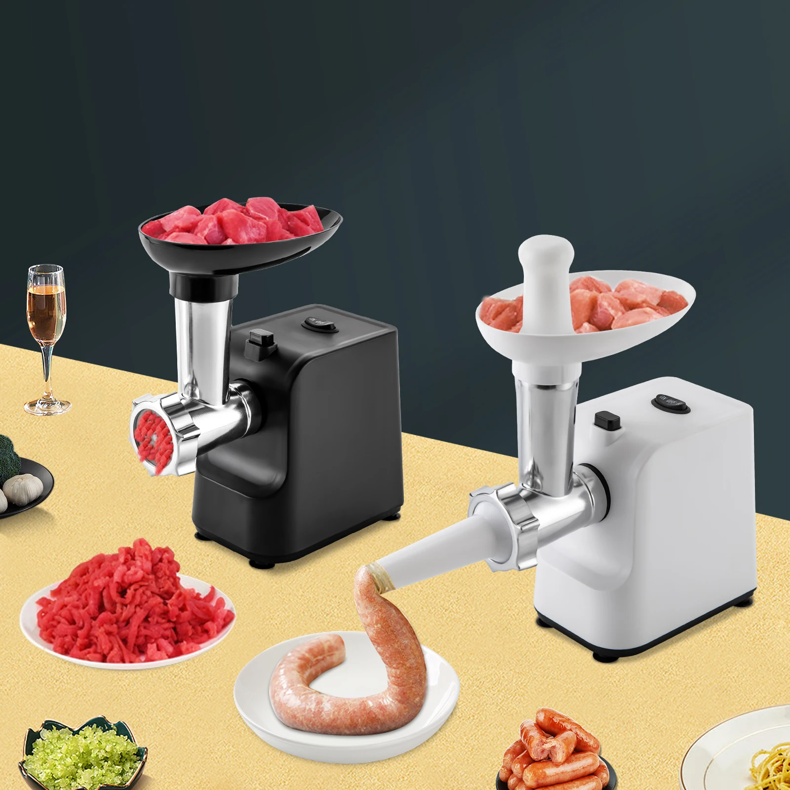 Electric Meat Grinder Stainless Steel Sausage Stuffer Filler Meat Mincer Food Processor Sausage Maker With 3 Cutting Plates meat grinder electric small stirring stuffing minced vegetables garlic maker chili pepper and noodles supplementary food