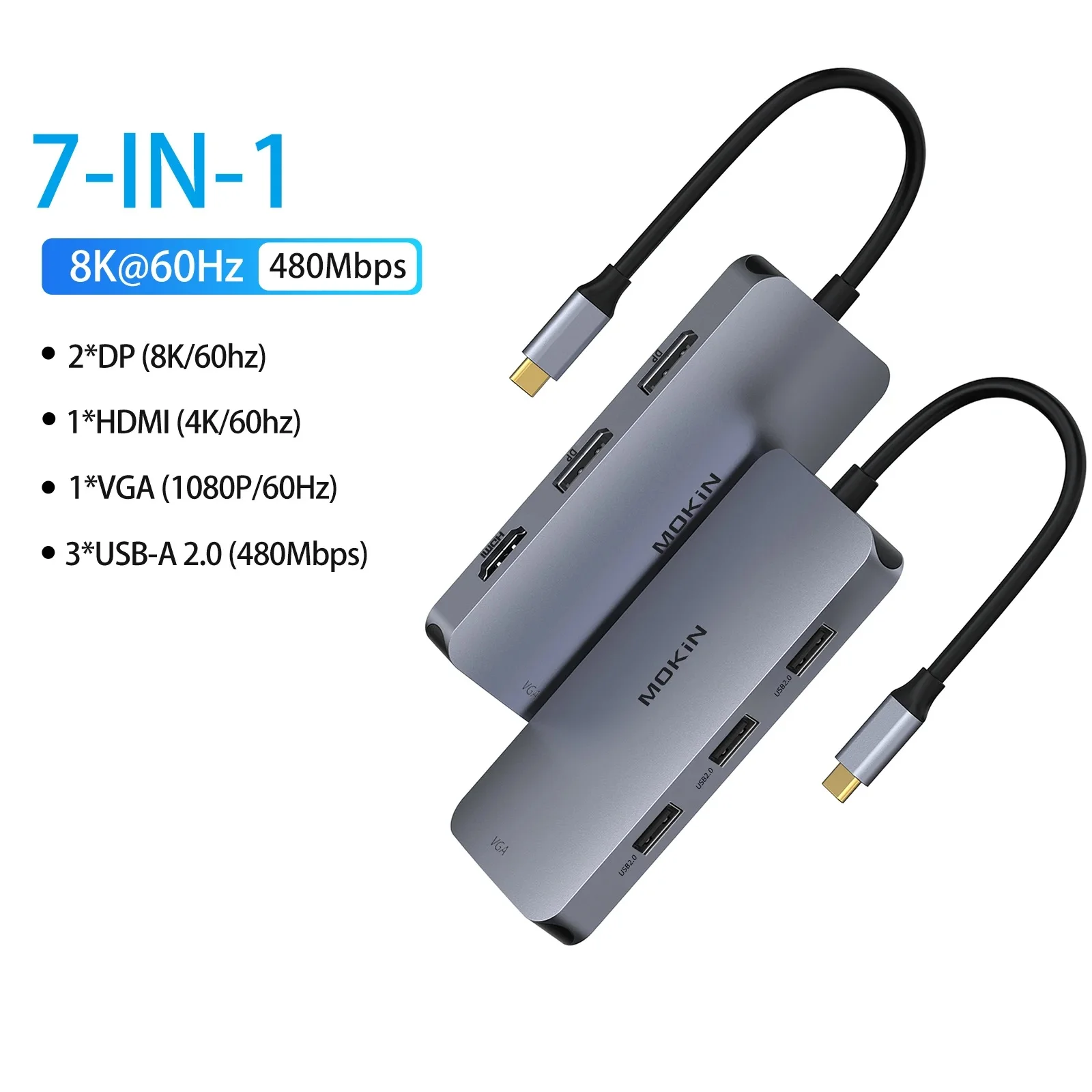 MOKiN USB C 허브 어댑터 HDMI 4K@60Hz DP VGA 3USB 2..