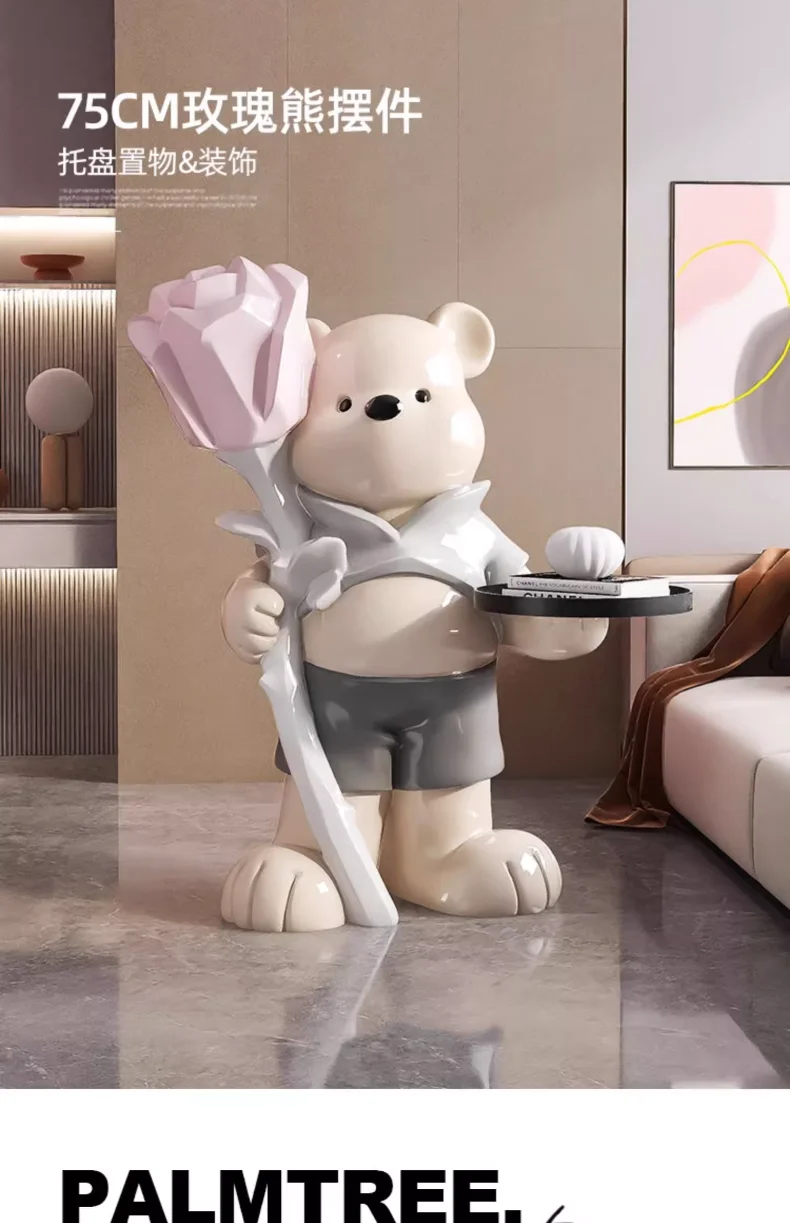 Bear Ornaments, Large Floor-standing Home Decorations, Rose Bears, Creative Ornaments, Living Room Decoration Sculptures