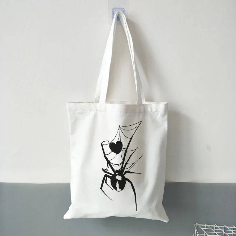 Gothic spider print women shoulder bags Vintage canvas bag large capacity women bag emo dark snake shopper casual y2k Tote