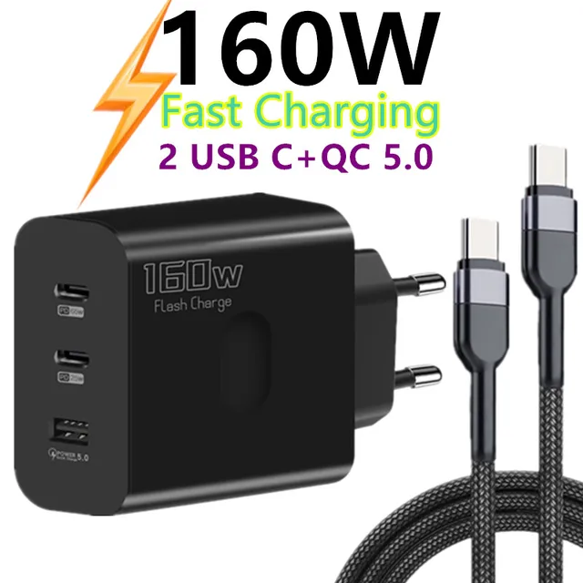 Adaptateur de charge rapide pour téléphone portable, chargeur USB de type C, charge rapide 160, PD, iPhone, Samsung, Xiaomi, Redmi, OPPO, 3.0 W 1