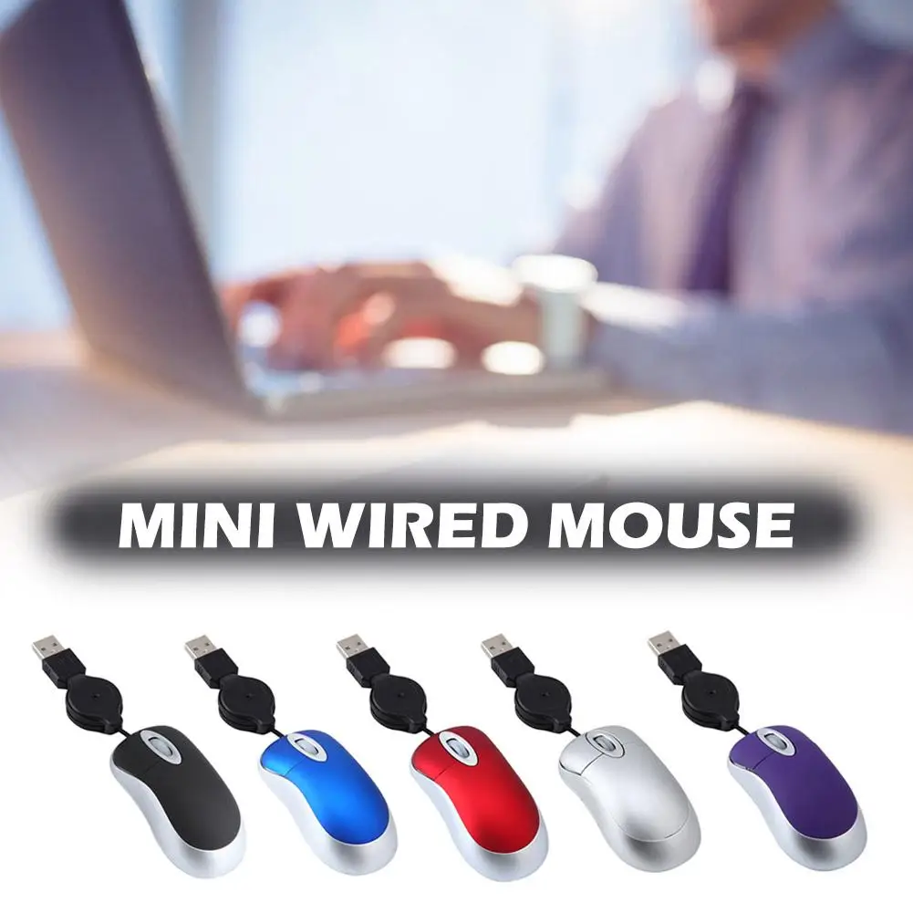 Wired Mini Optical Mouse with Retractable Cable for Office Use