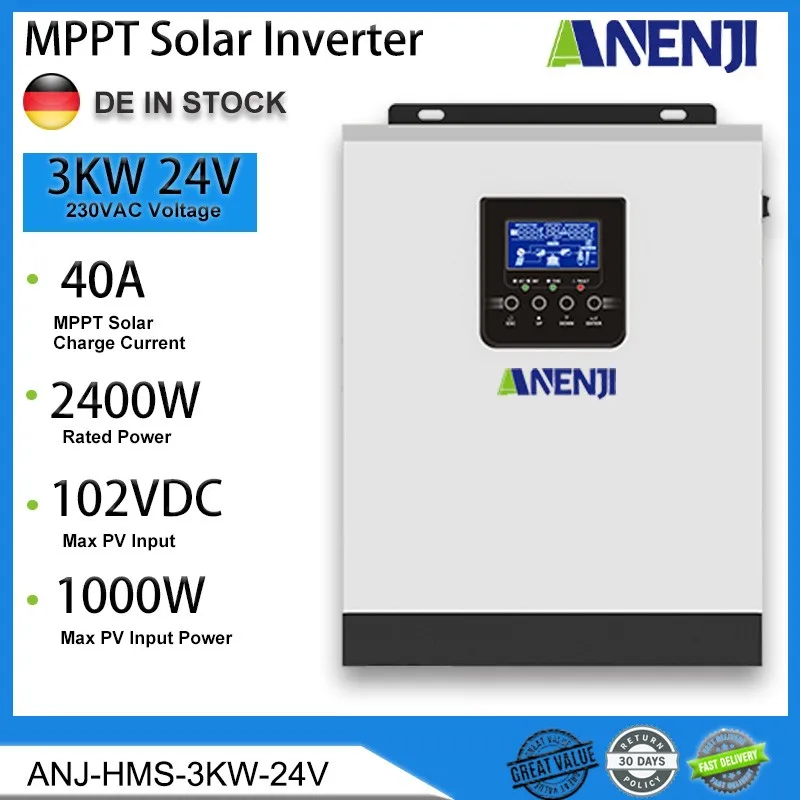 Inverter Solare 3Kw 3000W Inverter Off Grid 24V 220Vac Inverter Solare Ibrido A Onda Sinusoidale Pura 40A Regolatore Di Carica Solare Mppt