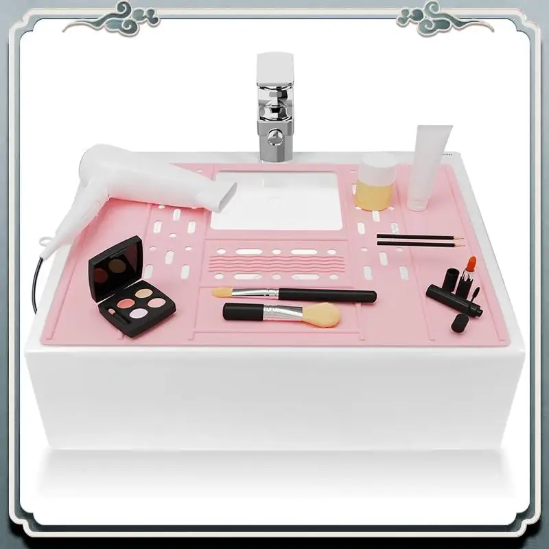 Bathroom Sink Cover For Counter Space Silicone Bathroom Sink Makeup Organizer Mat Resistant Makeup Organizer Pad Pink Durable