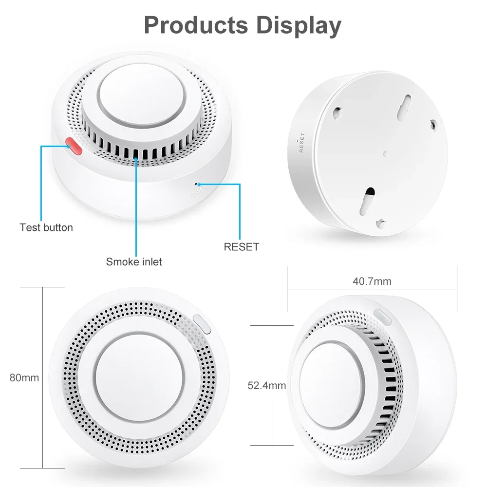 Smoke Alarm Wifi/Zigbee Tuya Smart Smoke Detector Sensor Wireless Fire Protection Smoke Alarm High Sensitivity Safety Prevention Sensor 80DB