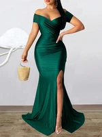 Classic High Slit Evening Dress Women Solid Maxi Long Dresses With Sleeves Wedding Bridesmaid Elegant Party Dresses 2025 Woman - Image 3