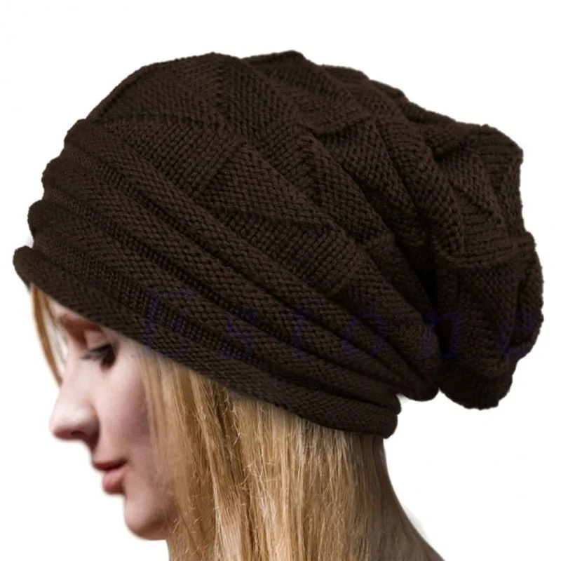  - Women Knitted Caps Autumn Winter Ponytail Beanie Hat Solid Color Oversized Ski Slouchy Cap Wool Warm Hats Unisex Beanies Turban