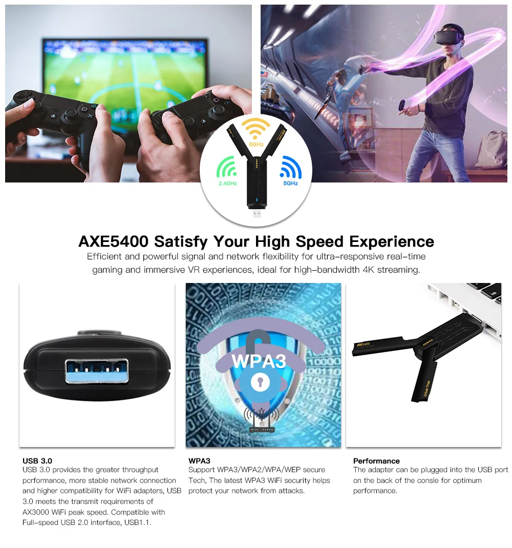 Fenvi-dongle Adaptador Usb 5400mbps Wifi 6e 2.4g 5g 6ghz Usb 3.0 Wifi Antena de Placa de Rede Mu-mimo Plug And Play para Win 10 11 - Imagem 5