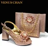 Women High Heels Sandals Printing Flower Material with Rhinestone Italian Design Champagne Color Open-Toed Shoes 1