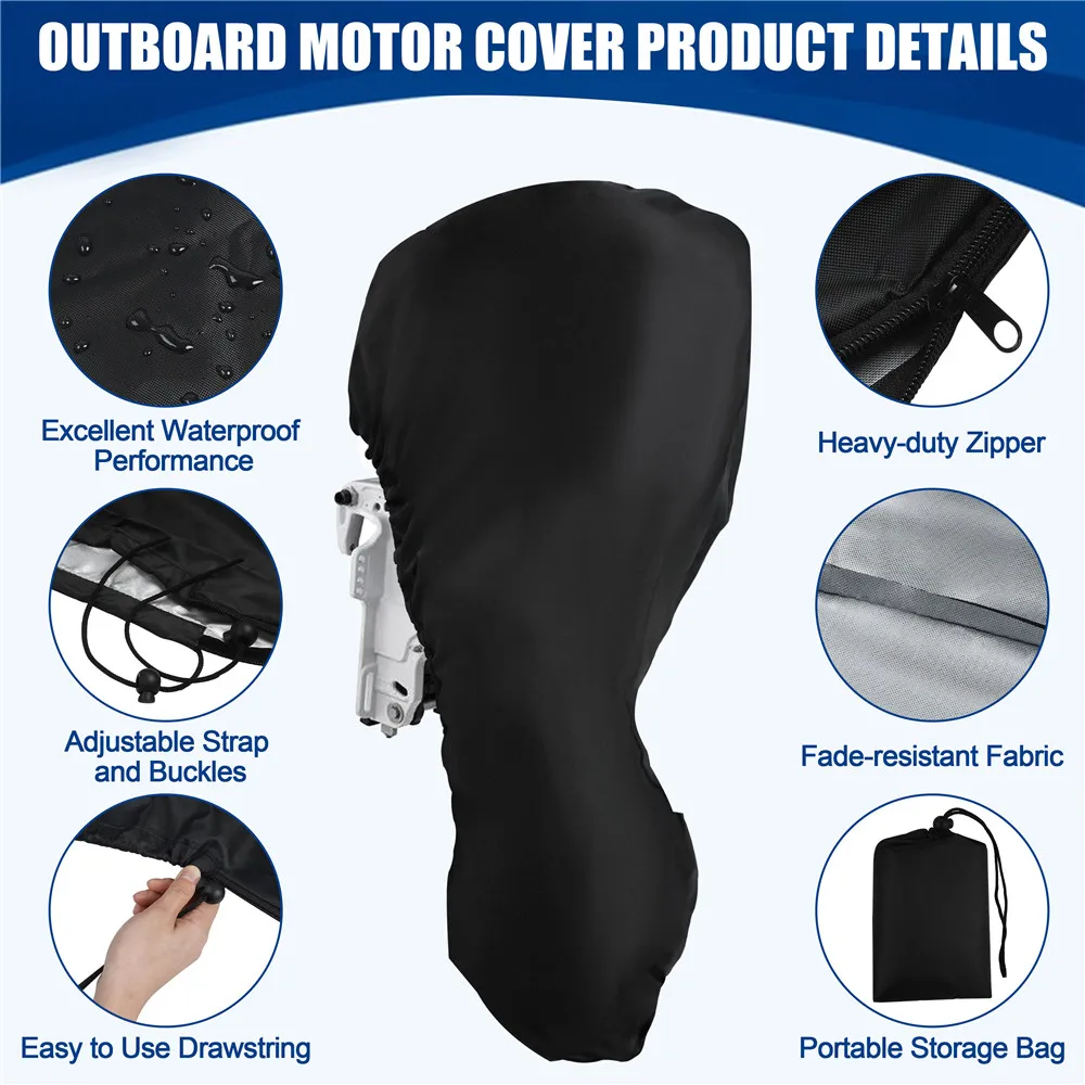 0-350HP Outboard Cover Boat Motor 420D Waterproof Anti-scratch Heavy Duty cover Engine UV-Proof Black outboard motors covers 3