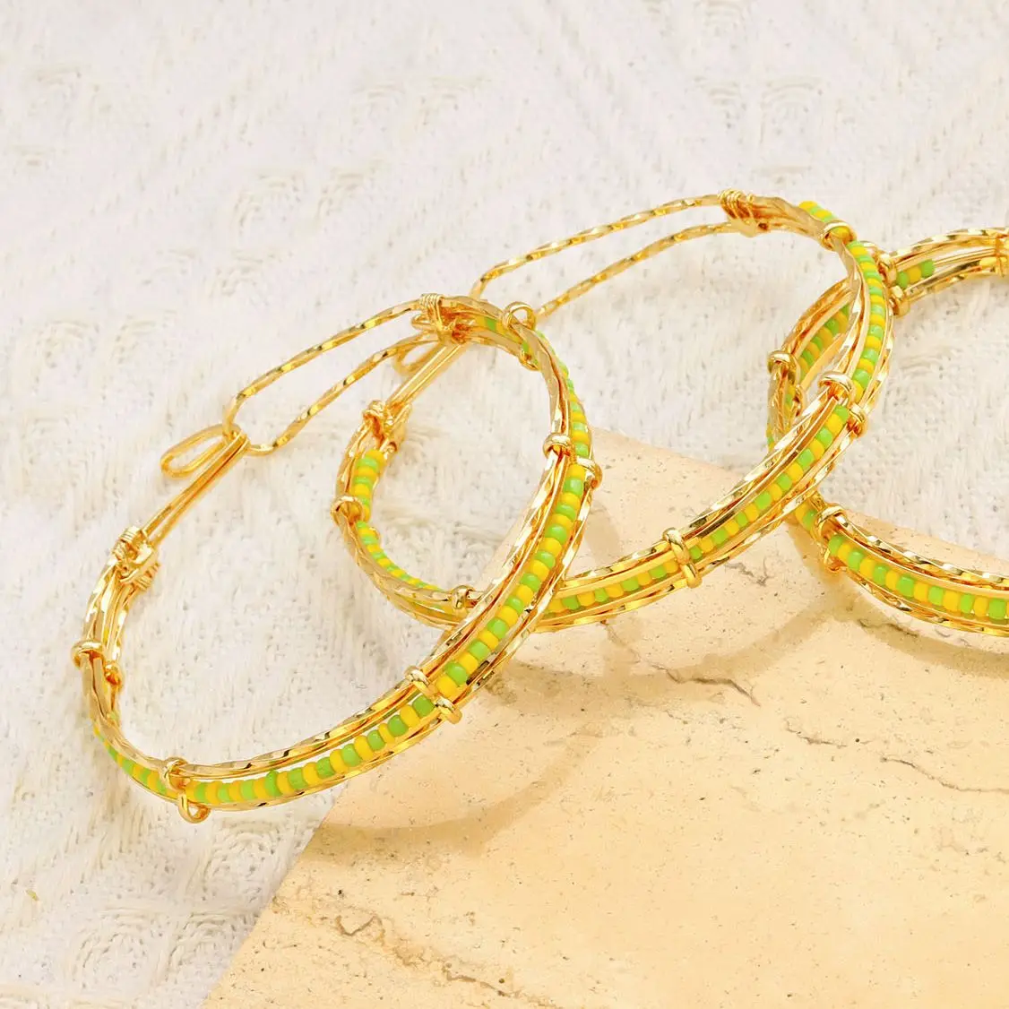 Wholesale New Arrival Stainless Steel Jewelry Green and Yellow Color Orula Elegua Bracelet Mix Beads Unisex Bangle For Women Men 2